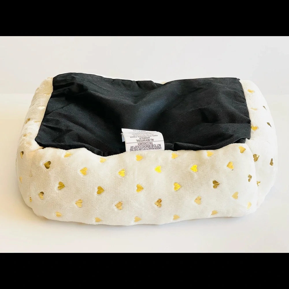 Cuddler Pet Bed w/ Metallic Gold ￼Hearts 14in x 20in Super Soft